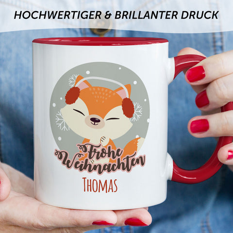 Bedruckte Tasse mit Weihnachtsmotiv - Weihnachtstiere mit Name