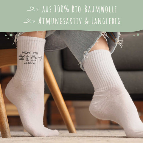 Tennissocken - Mom Life - personalisiert mit Namen
