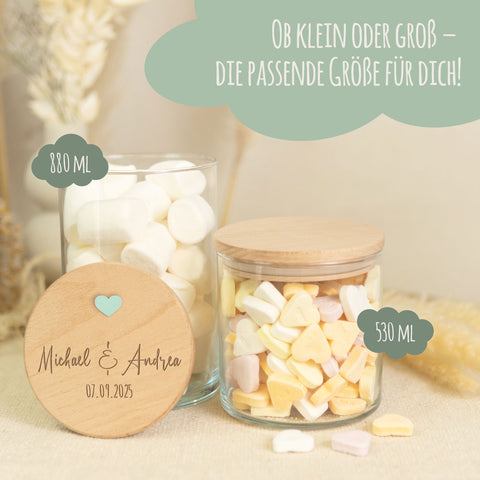 Graviertes Vorratsglas mit Holzdeckel - Namen Symbol