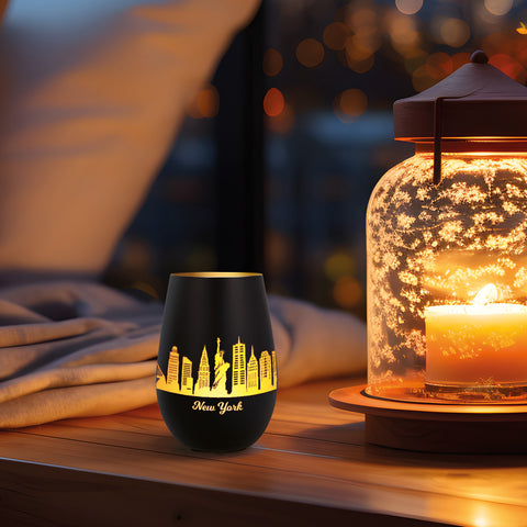 Deko Windlicht aus Glas mit Gravur - Skyline New York