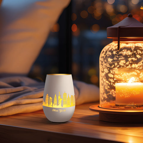 Deko Windlicht aus Glas mit Gravur - Skyline New York