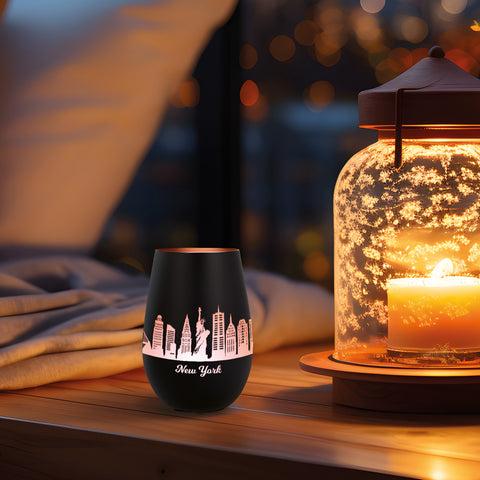 Deko Windlicht aus Glas mit Gravur - Skyline New York