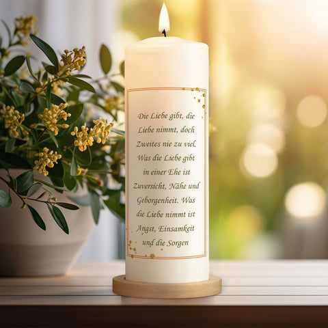 Große Kerze "Summer & Flower" - Hochzeitskerze mit Namen, Datum & Wunschtext