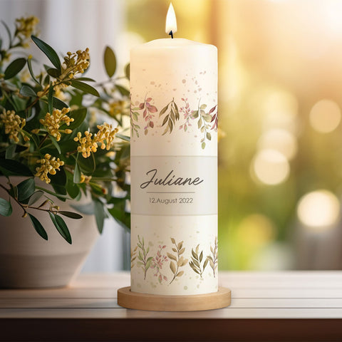 Große Kerze "Flower Love" - Taufkerze mit Namen und Datum