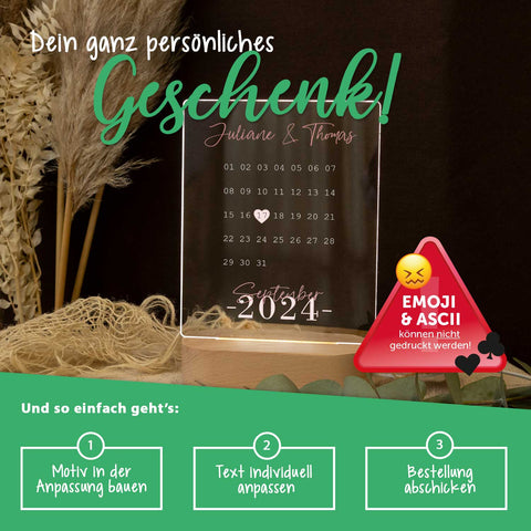 Beleuchtetes Acrylglas - Kalender - Personalisiertes Geschenk mit Namen & Datum