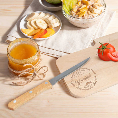 Frühstücksbrettchen mit Gravur - Inklusive Messer - Bester Papa Logo mit Name
