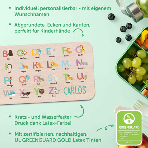 Frühstücksbrettchen mit Druckmotiv & Name - ABC Tiere