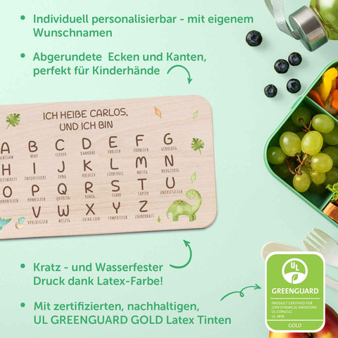Frühstücksbrettchen mit Druckmotiv & Name - ABC Dinosaurier