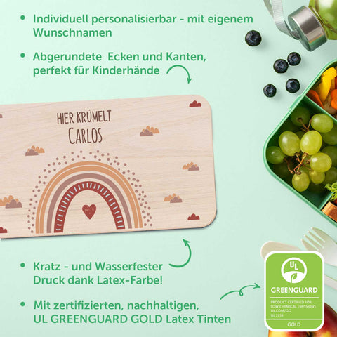 Frühstücksbrettchen mit Druckmotiv & Name - Regenbogen