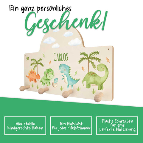 Personalisierte Garderobe fürs Kinderzimmer - Dino