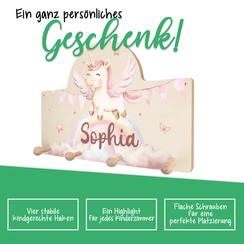 Personalisierte Garderobe fürs Kinderzimmer - Einhorn