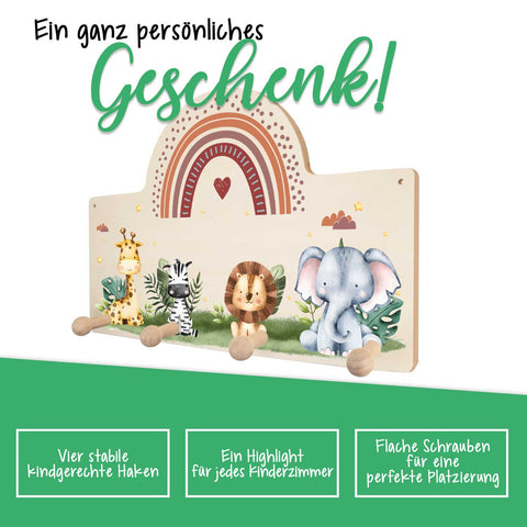 Garderobe fürs Kinderzimmer - Kleiderhaken aus Holz mit schönen Motiven für Mädchen und Jungen