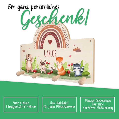 Personalisierte Garderobe fürs Kinderzimmer - Wald Tiere