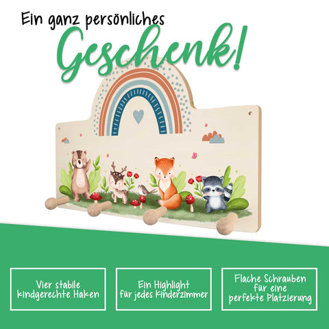 Garderobe fürs Kinderzimmer - Wald Tiere