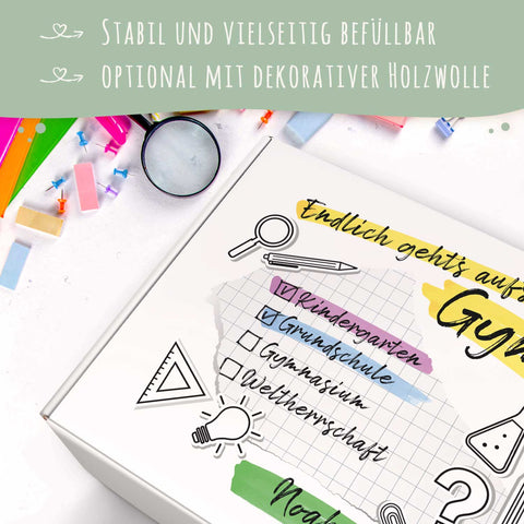 Personalisierte Geschenkbox - Endlich gehts aufs Gymi - Einschulung