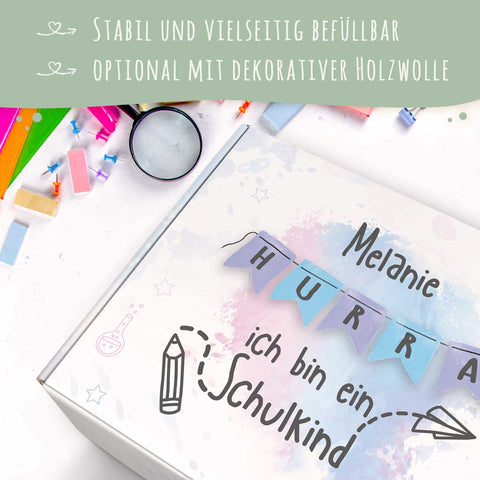 Personalisierte Geschenkbox - Hurra ich bin ein Schulkind - Einschulung