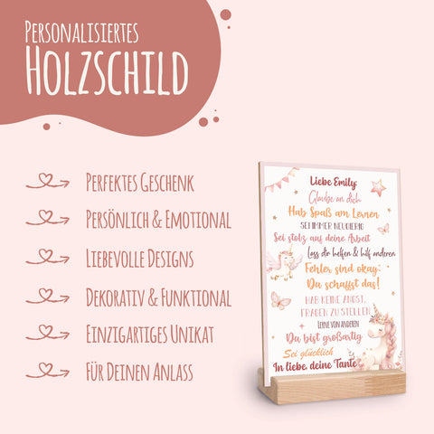 Holzschild zur Einschulung - Einhorn - Einschulungsmutmacher