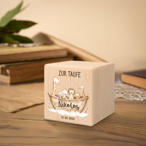 Spardose aus Holz zur Taufe - Arche