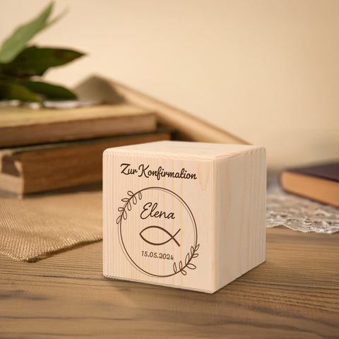 Spardose aus Holz - Fisch Kranz