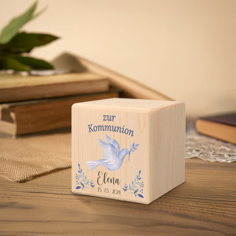 Spardose aus Holz - Taube Blau