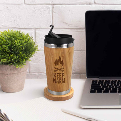Kaffeebecher aus Bambus mit Gravur - verschiedene Motive