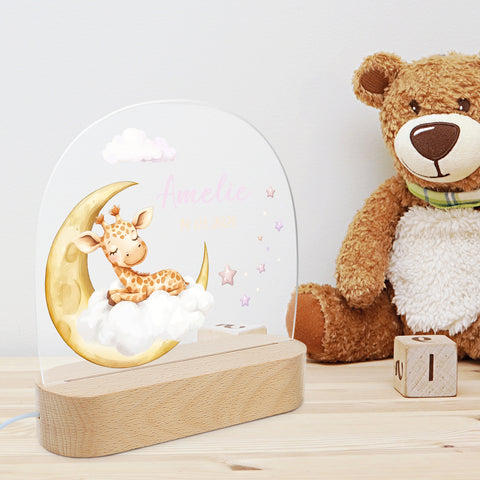 Kinder LED Nachtlicht mit Sockel aus Holz - "Schlafende Tiere"