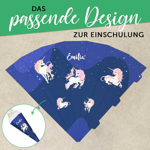 Bedruckte Schultüte mit Namen - Einhorn
