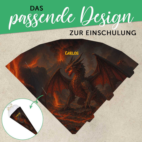Bedruckte Schultüte mit Namen - Feuerdrache