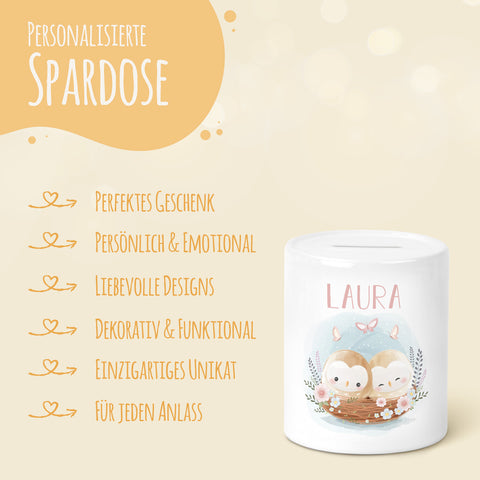Spardose aus Keramik - Baby Eulen