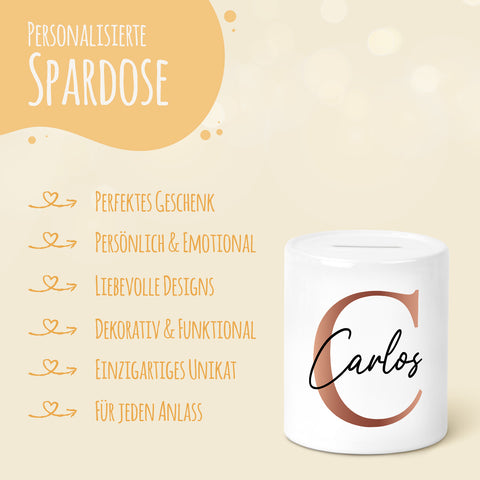 Spardose aus Keramik - Kupfer Initialen