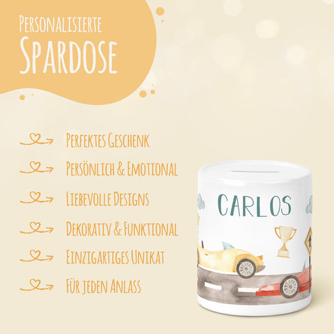 Spardose aus Keramik - Rennauto