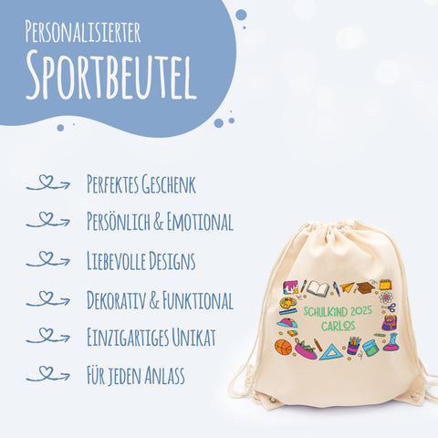 Turnbeutel für Kinder - Comic - zur Einschulung