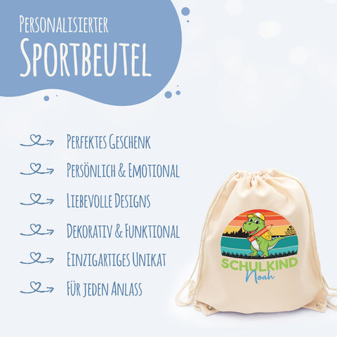 Turnbeutel für Kinder - Dino - zur Einschulung