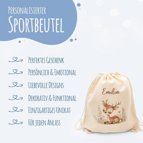 Turnbeutel mit Kindermotiv - Waldtier - für Kinder
