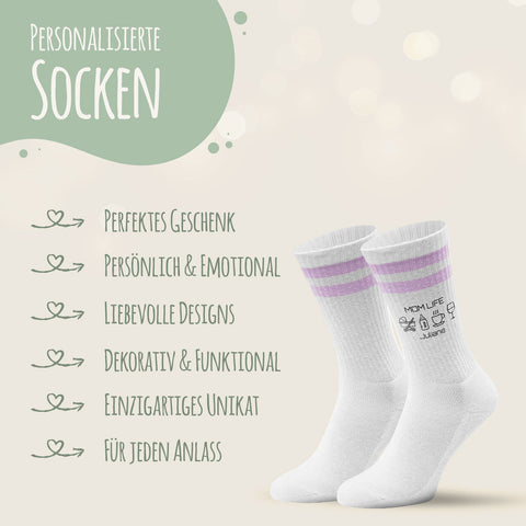 Tennissocken - Mom Life - personalisiert mit Namen