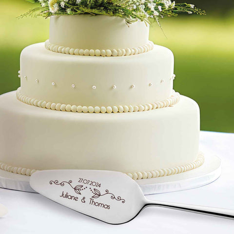 Tortenbesteck im Set - Blumenranke - Mit persönlicher Gravur als Geschenk zur Hochzeit