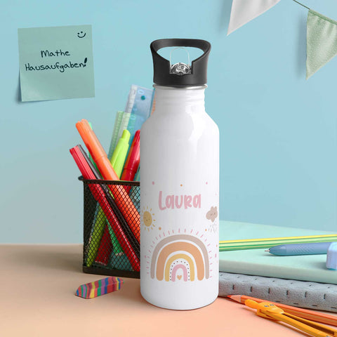 Bedruckte Trinkflasche aus Edelstahl - Regenbogen Pastell