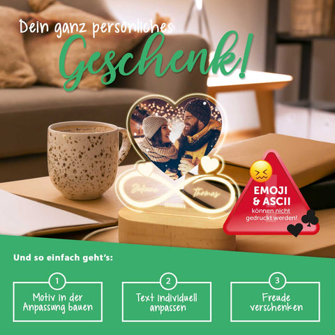 Beleuchtetes LED Acrylglas mit Foto, Namen & Datum - Unendlichkeit