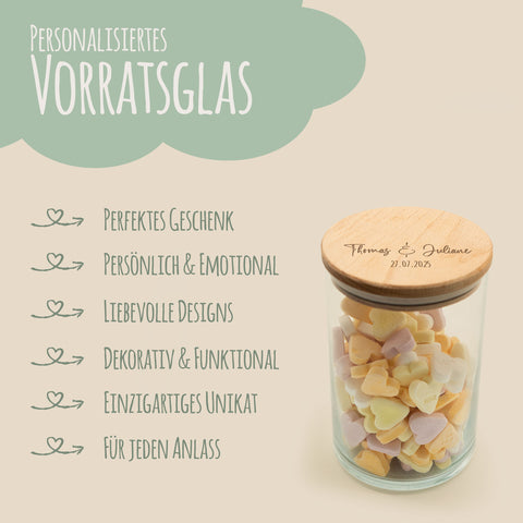 Graviertes Vorratsglas mit Holzdeckel - Namen Symbol
