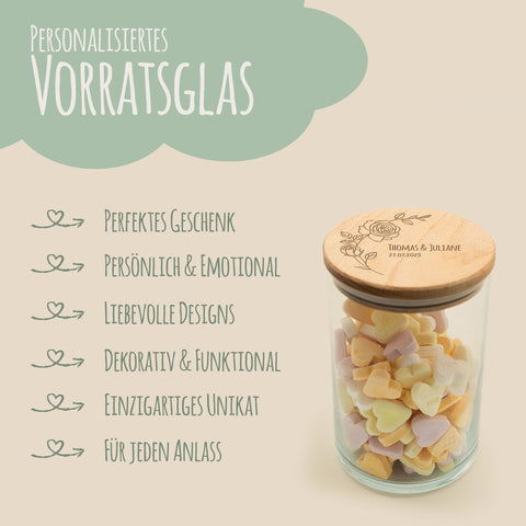 Graviertes Vorratsglas mit Holzdeckel - Rose