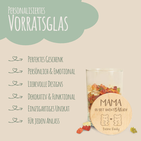Graviertes Vorratsglas mit Holzdeckel - UnentBÄRlich