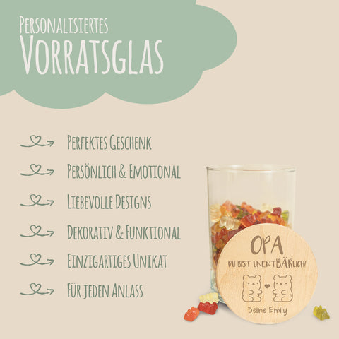 Graviertes Vorratsglas mit Holzdeckel - UnentBÄRlich