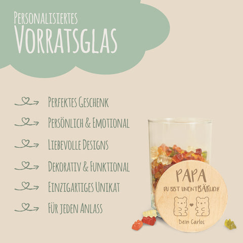 Graviertes Vorratsglas mit Holzdeckel - UnentBÄRlich