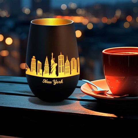 Deko Windlicht aus Glas mit Gravur - Skyline New York