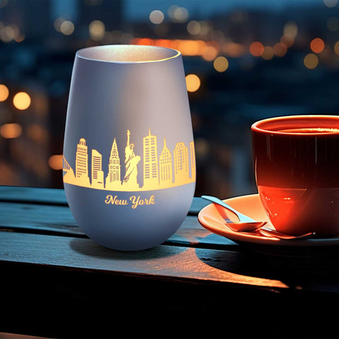Deko Windlicht aus Glas mit Gravur - Skyline New York
