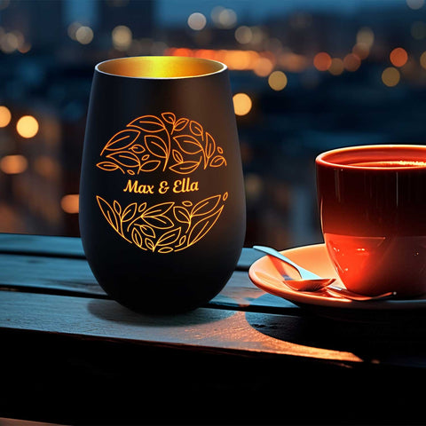 Deko Windlicht aus Glas mit Gravur - Nature Love - Personalisiert mit Name