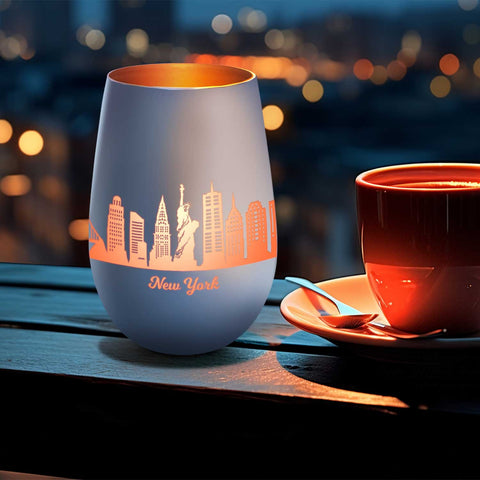 Deko Windlicht aus Glas mit Gravur - Skyline New York