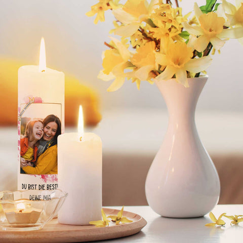 Bedruckte große Kerze mit Foto - Beste Mama zum Muttertag