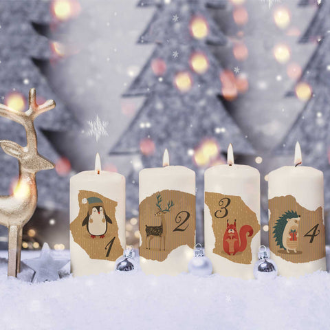 Kleine Kerzen Advent - Tiere Vintage - Adventskerzen im 4er Set