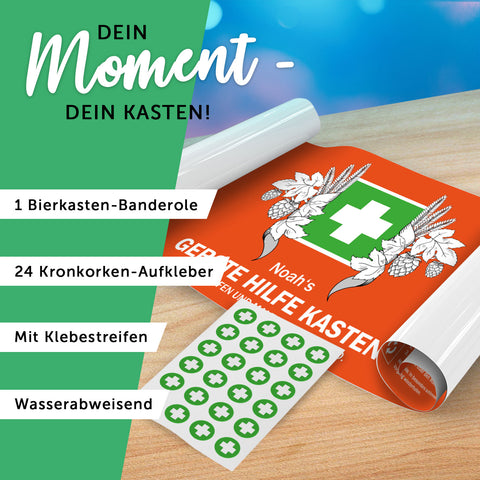 DIY Bierkasten Banderole mit 24 Deckelaufklebern - Gerste Hilfe